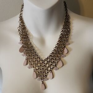 NY Silver Tone Chain Mail Mesh Bib Purple Teardrop Beads Statement Necklace